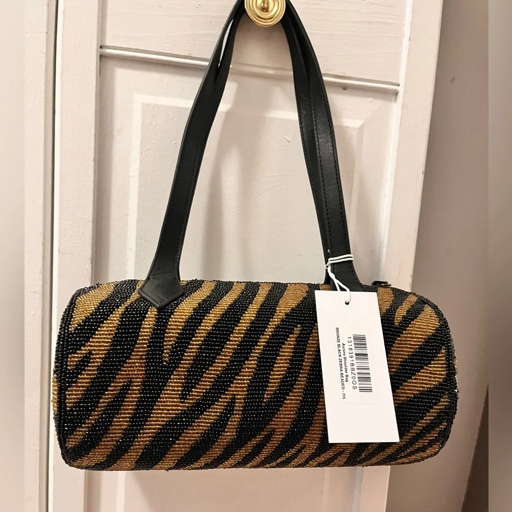 NWT & Dustbag REFORMATION CYLINDER BEADED SHOULDER BAG in black/bronze - Picture 5 of 11